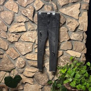 Black slim fit distressed jeans